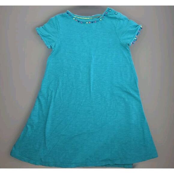 MiniBoden Sz 9-10 Charlie Rainbow Pom Jersey Dress Holiday Christmas Green Dress - Picture 1 of 3